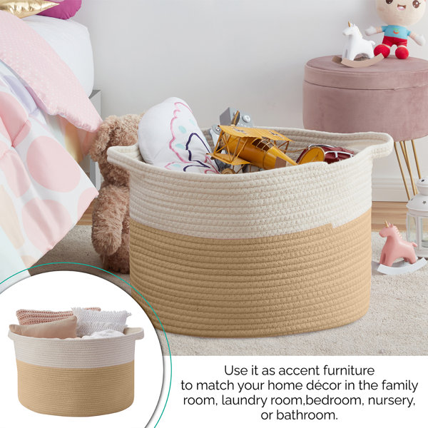 Dovecove Cotton Rope Storage Basket Bin With Handles, Baby Nursery Laundry Basket Hamper, Toy